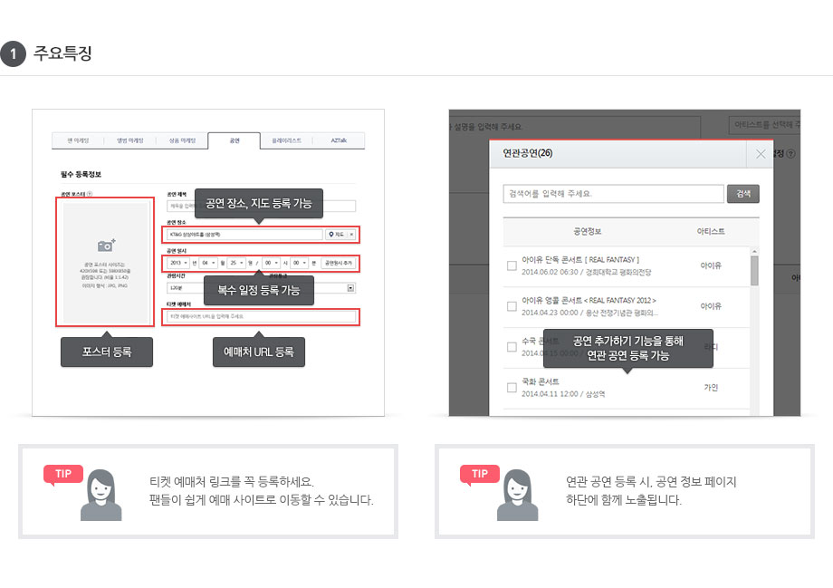 공연등록 등록의 주요특징